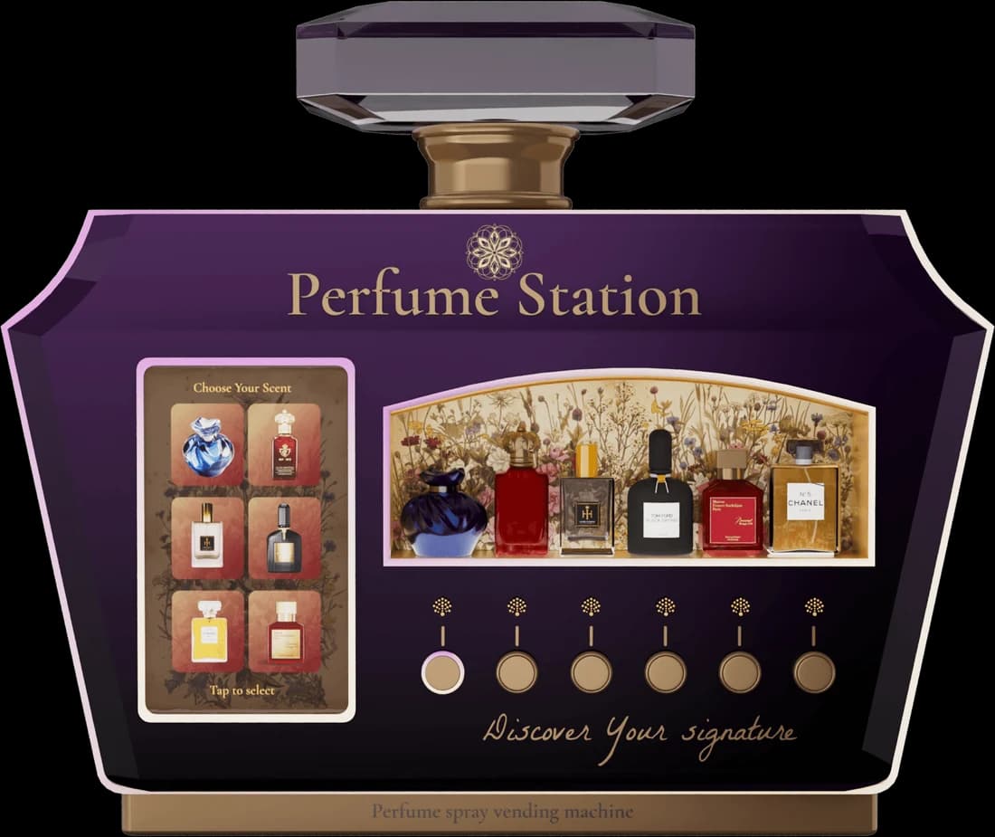 Parfümautomat: die Perfume Station zur Wandmontage im Finish Violet Royale