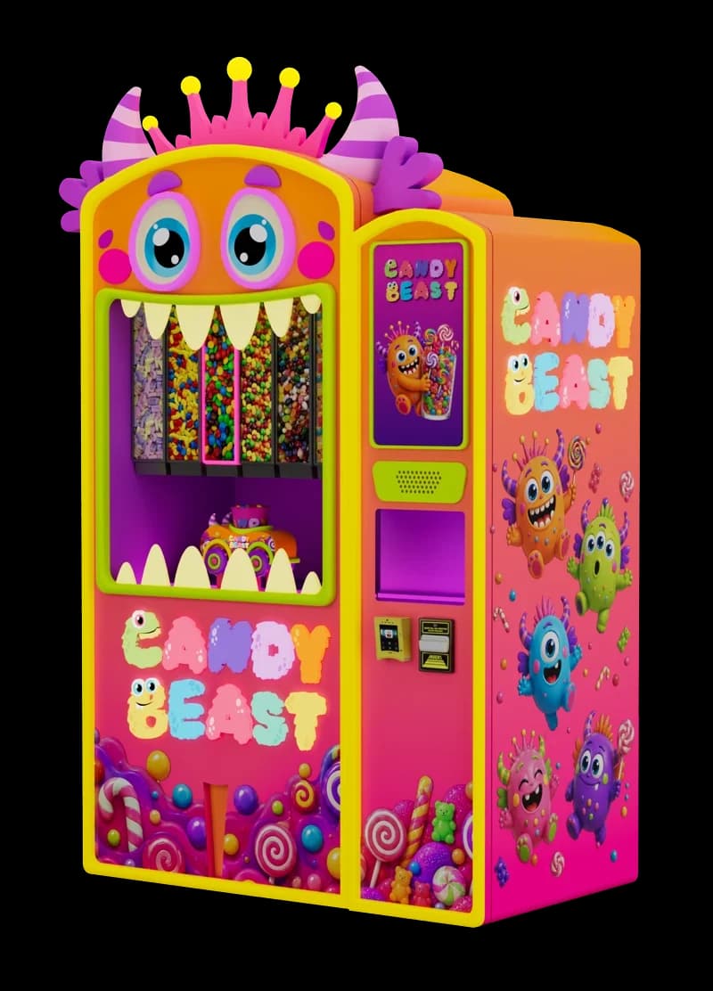 Candy Beast right angle, automated candy mix vending machine by Futureino
