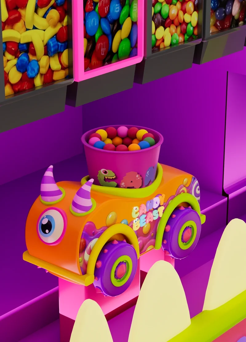 Candy Beast automated candy car collecting custom mix, inside view