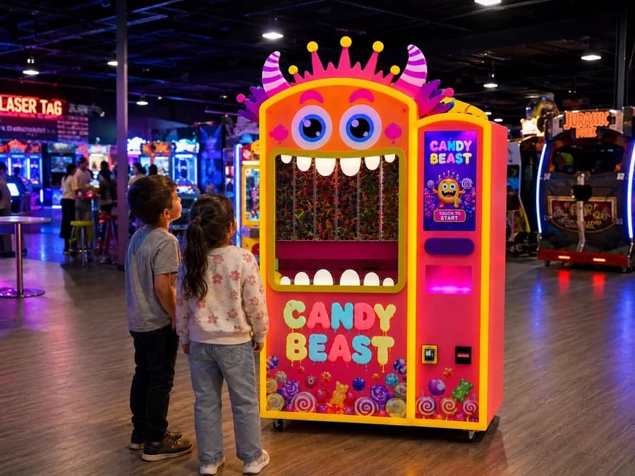 Candy Beast candy vending machine live in a venue, Futureino