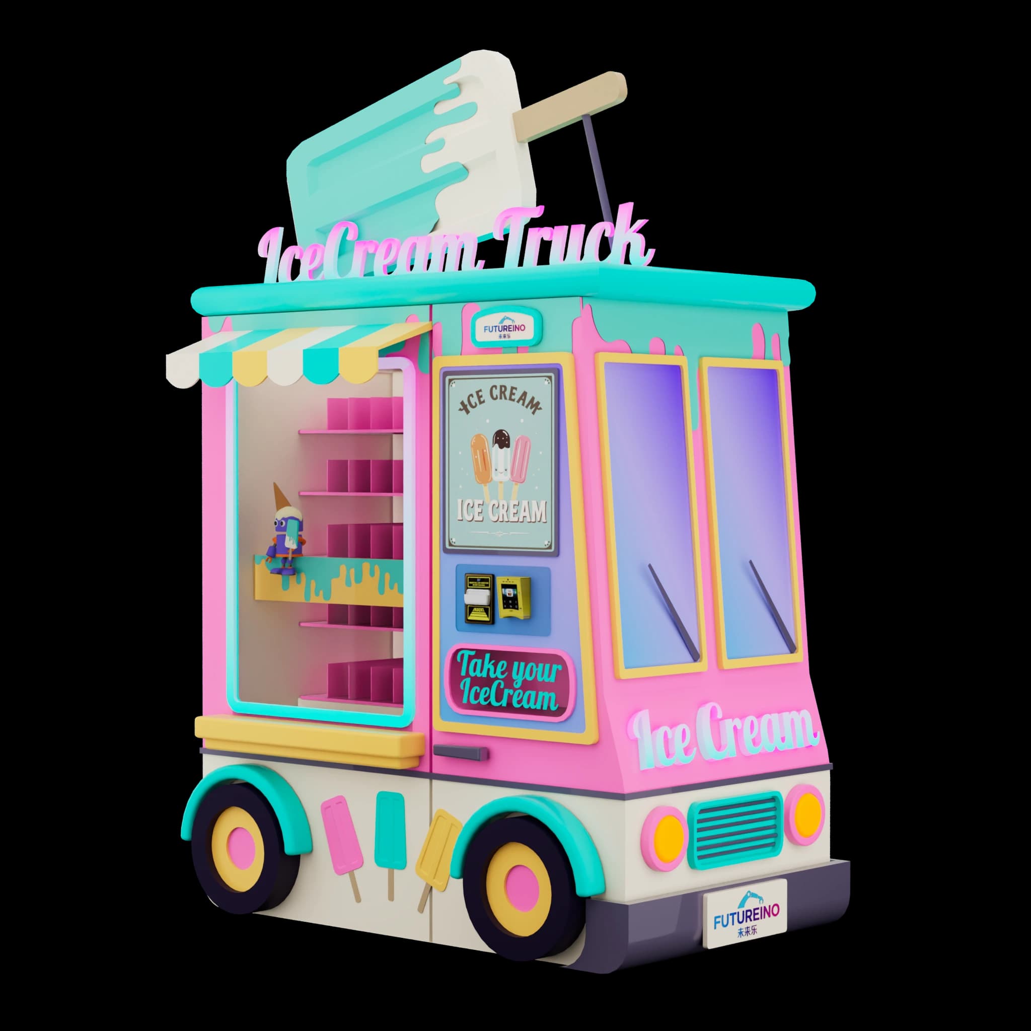 Ice Cream Truck Eisautomat von Futureino: Verkaufsautomat für verpacktes Eis im Design eines Eiswagens