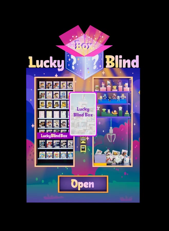 Mystery box vending machine, Lucky Blind Box front view by Futureino