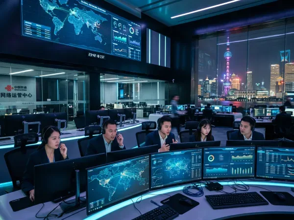 Tech support team on headsets at the China command center